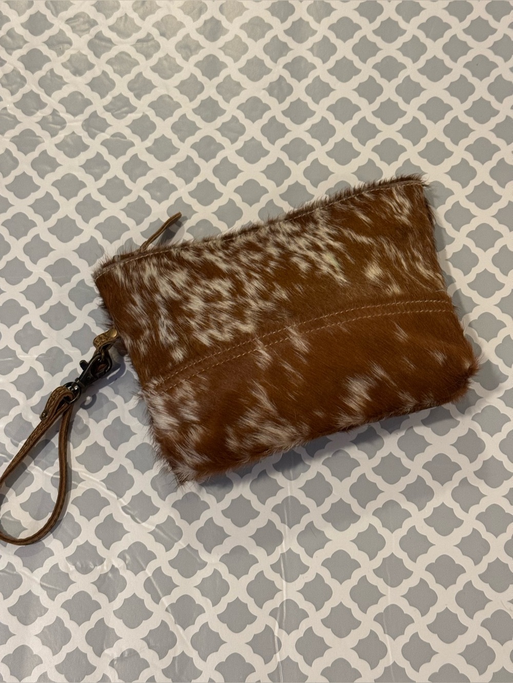 Myra Bag Black and White Printed Interior Wristlet